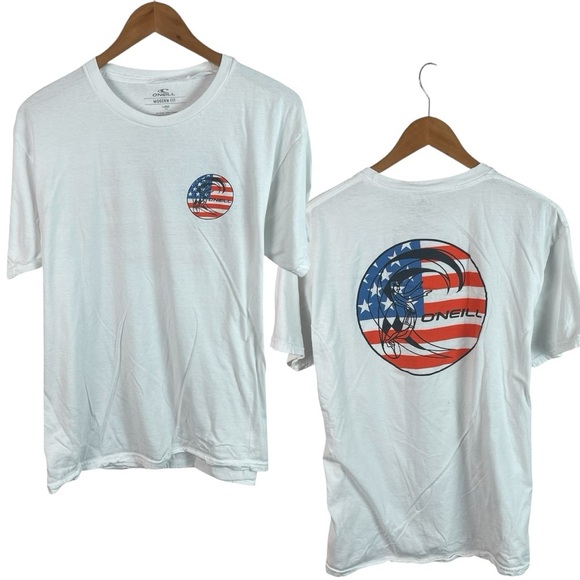 TS1039 Men’s O’Neill Surfing Brand Modern Fit USA Flag T Shirt L - Picture 1 of 5
